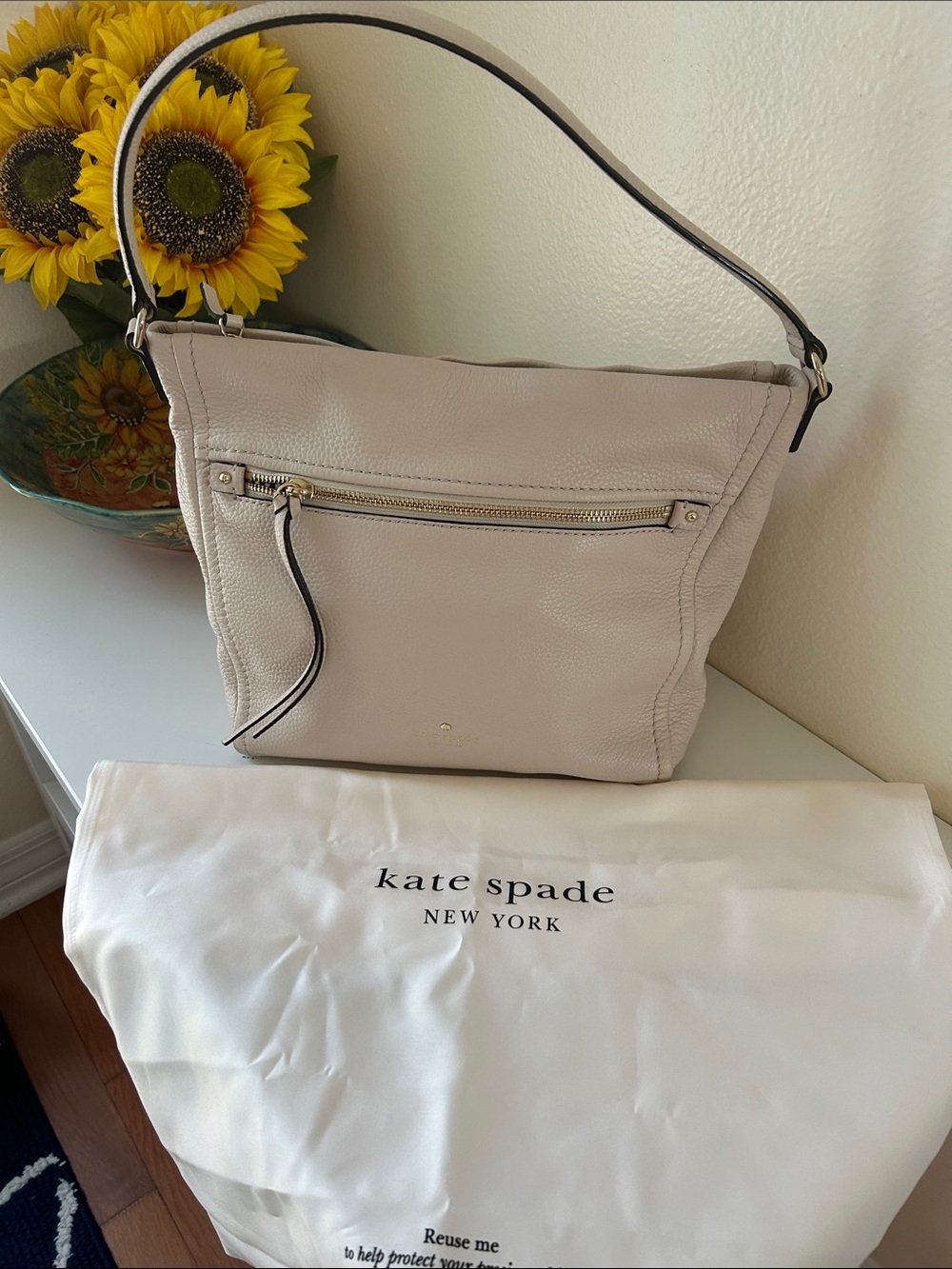 Kate Spade New York Pebbled Leather Shoulder Bag in Light Beige